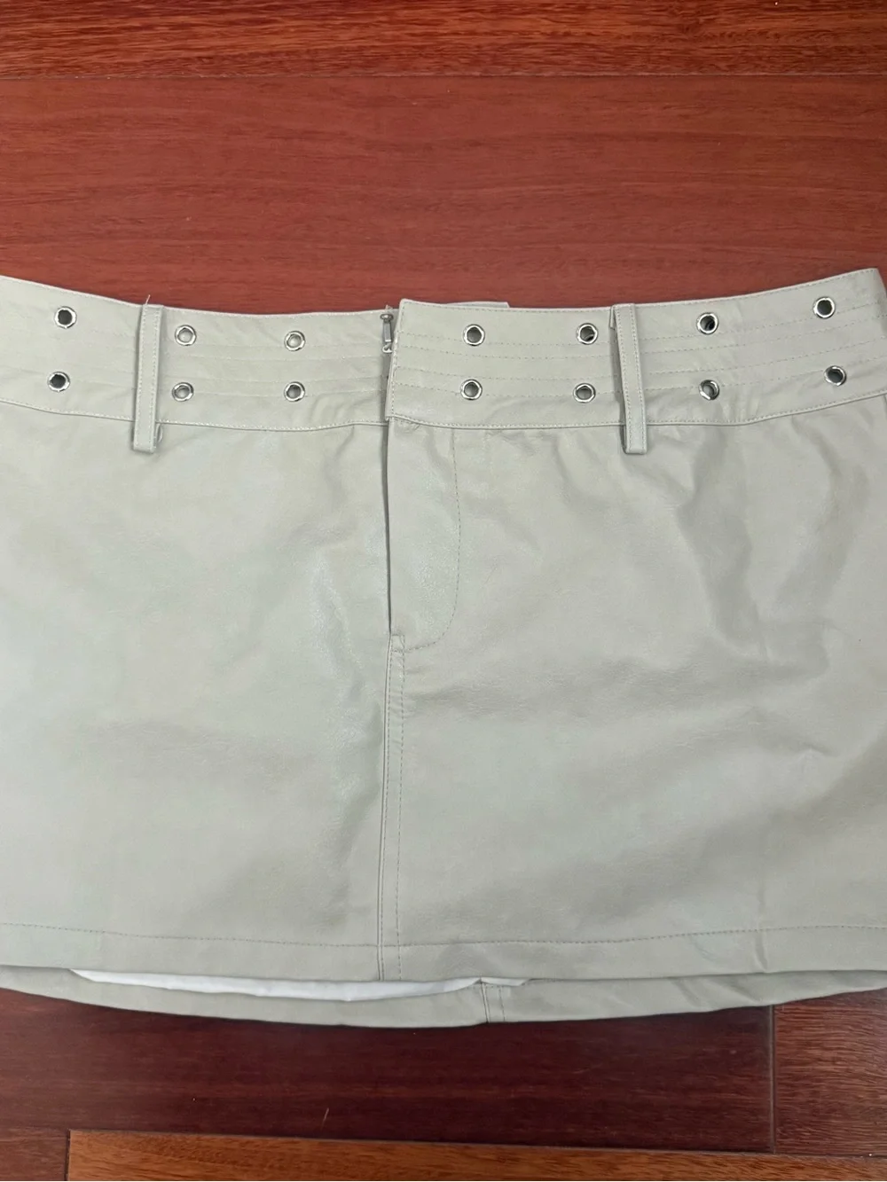 High-Rise Eyelet Detail Mini Skirt — Cream